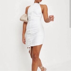 Missguided White Ruched Mini Dress Size 6